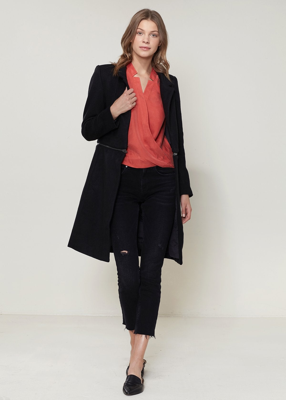 Women's Wool-blended Open Front Jacket In Black - Craze Trends