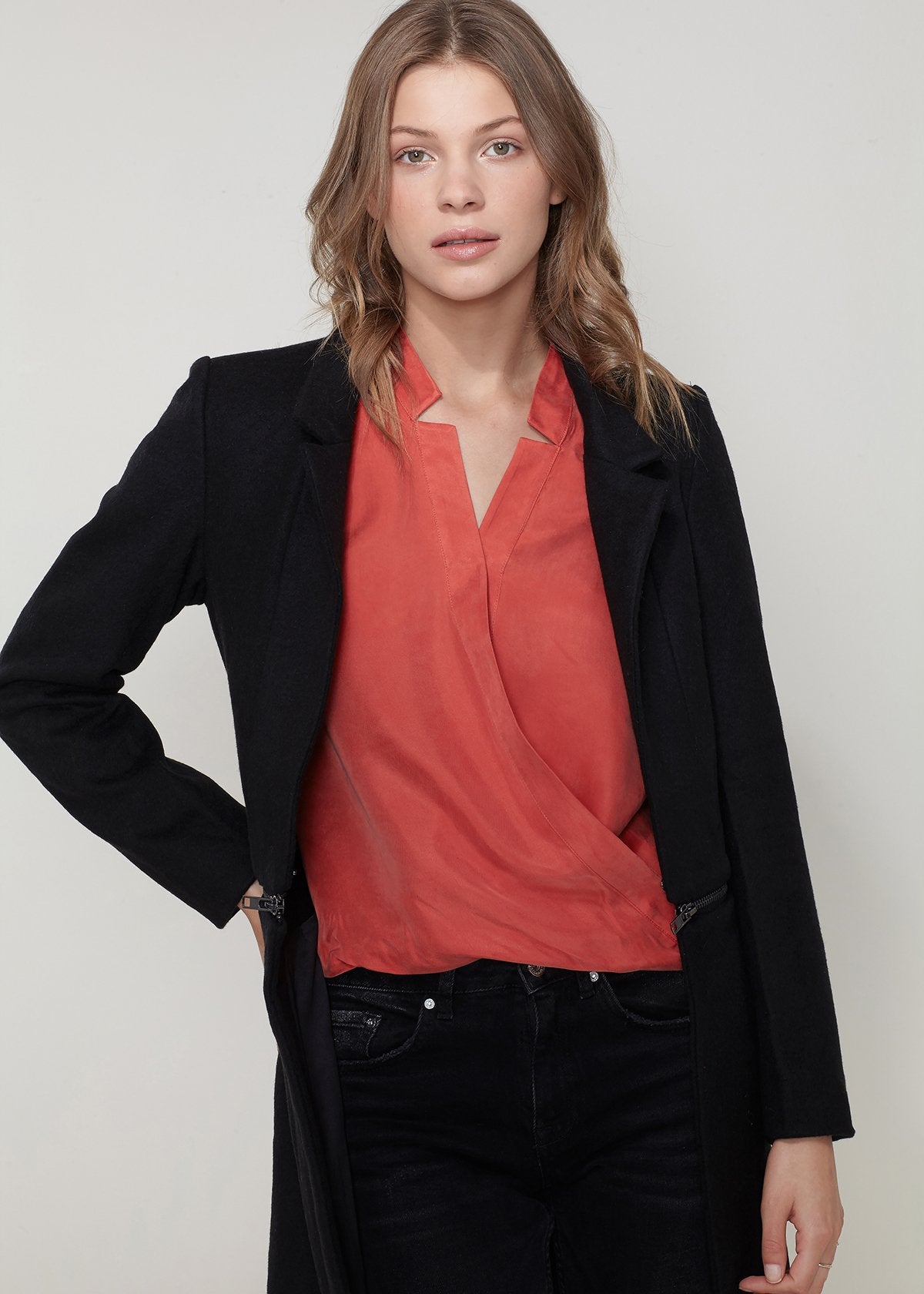 Women's Wool-blended Open Front Jacket In Black - Craze Trends