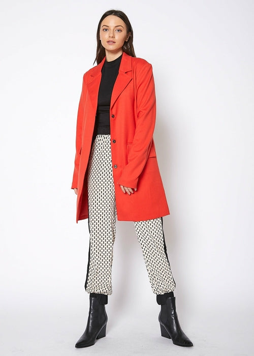 Women's Notch Collar Longline Jacket In Paprika