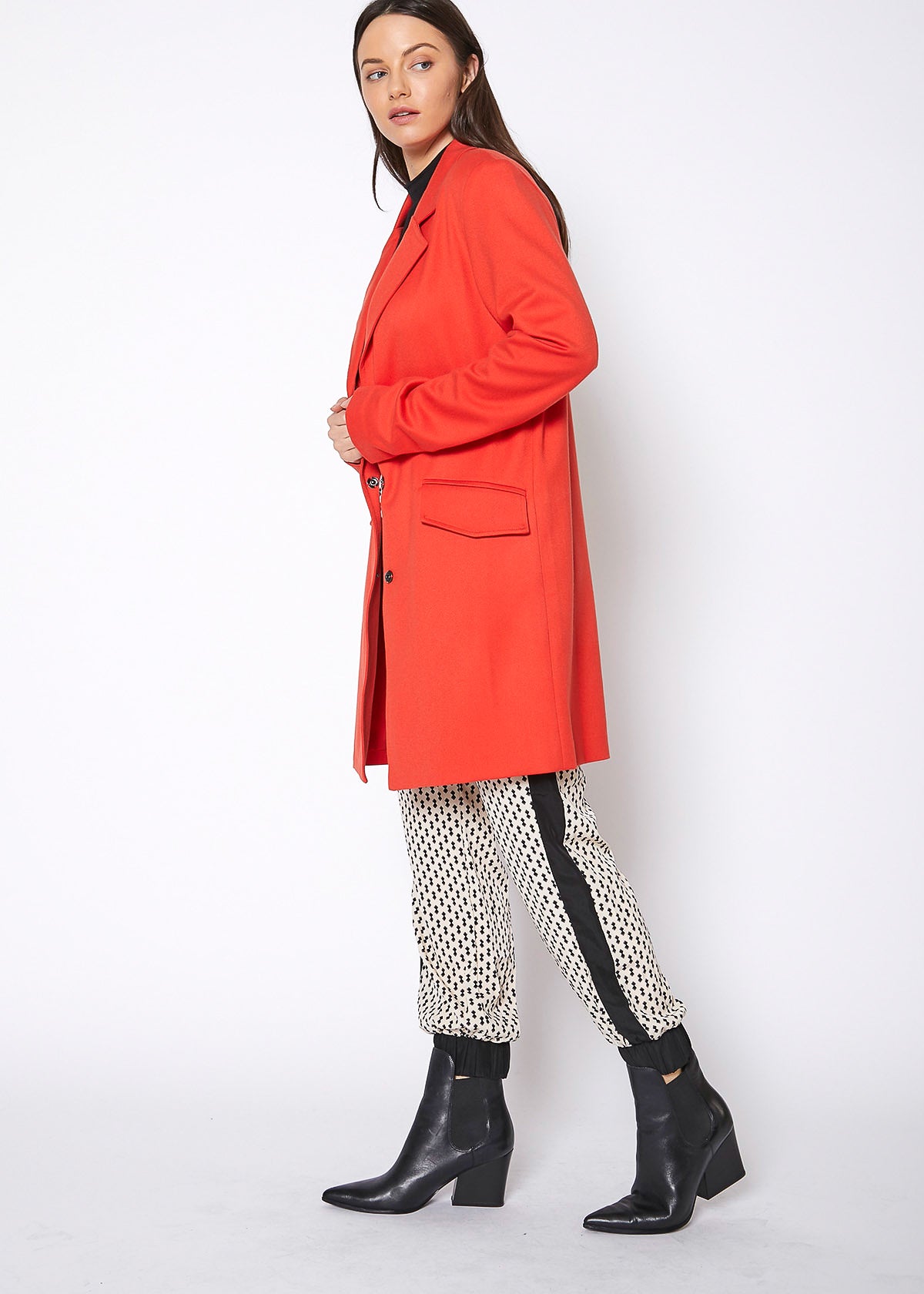 Women's Notch Collar Longline Jacket In Paprika