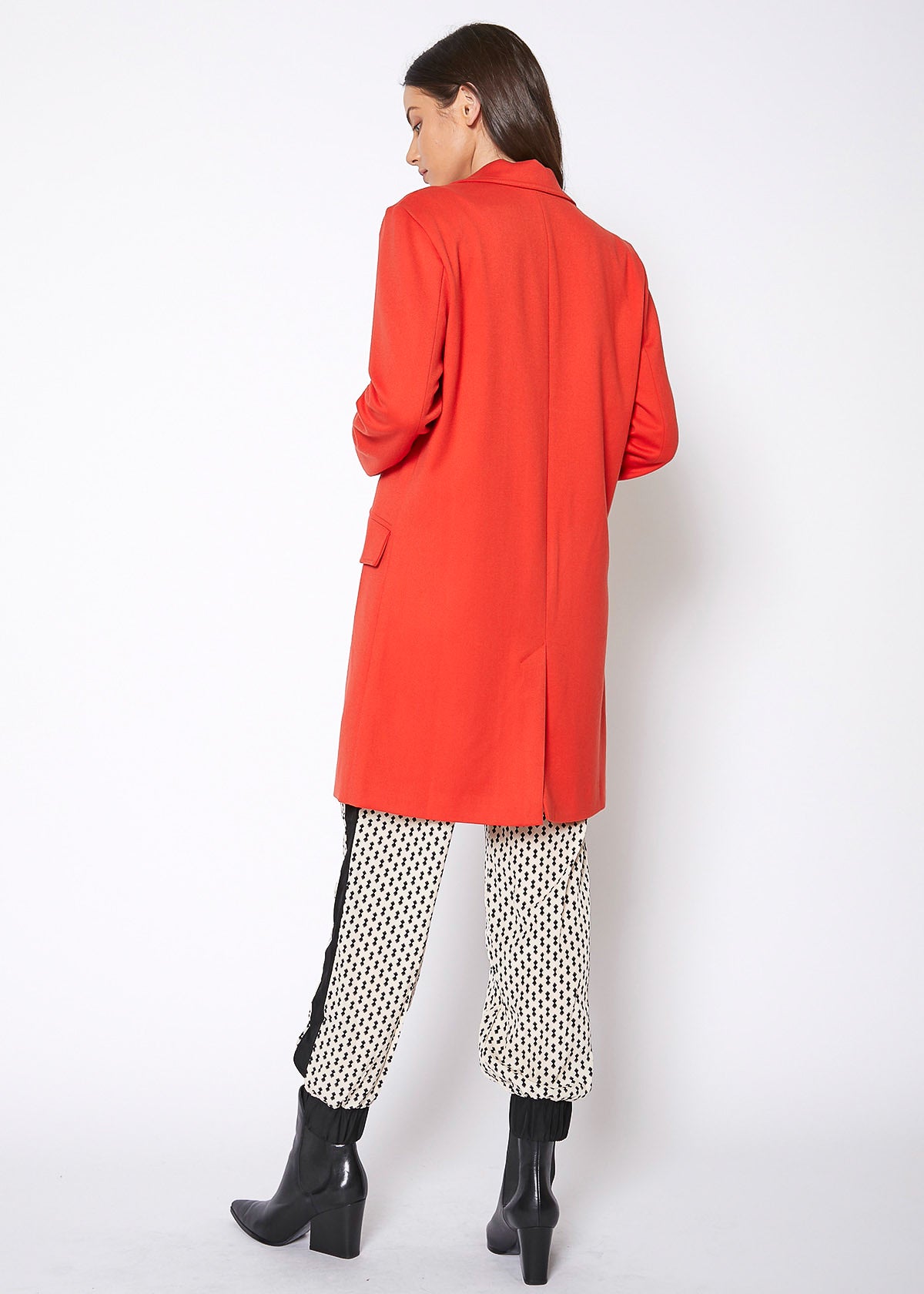 Women's Notch Collar Longline Jacket In Paprika