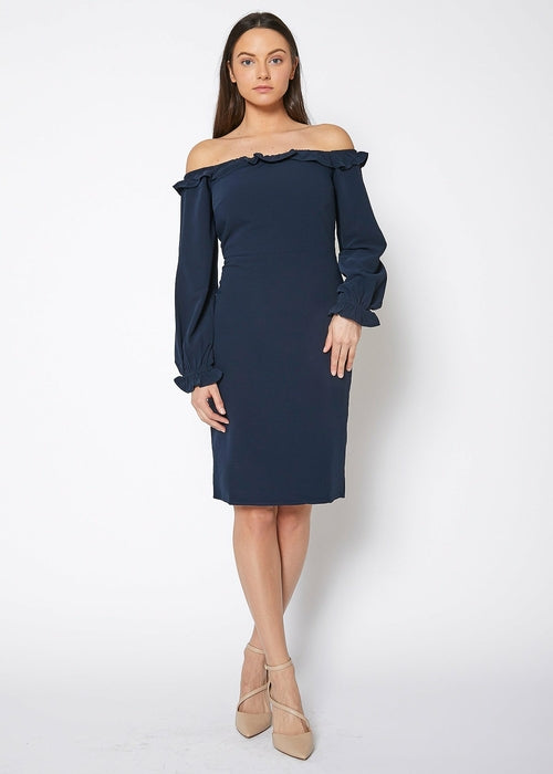 Women's Off Shoulder Bodycon Dress In Navy