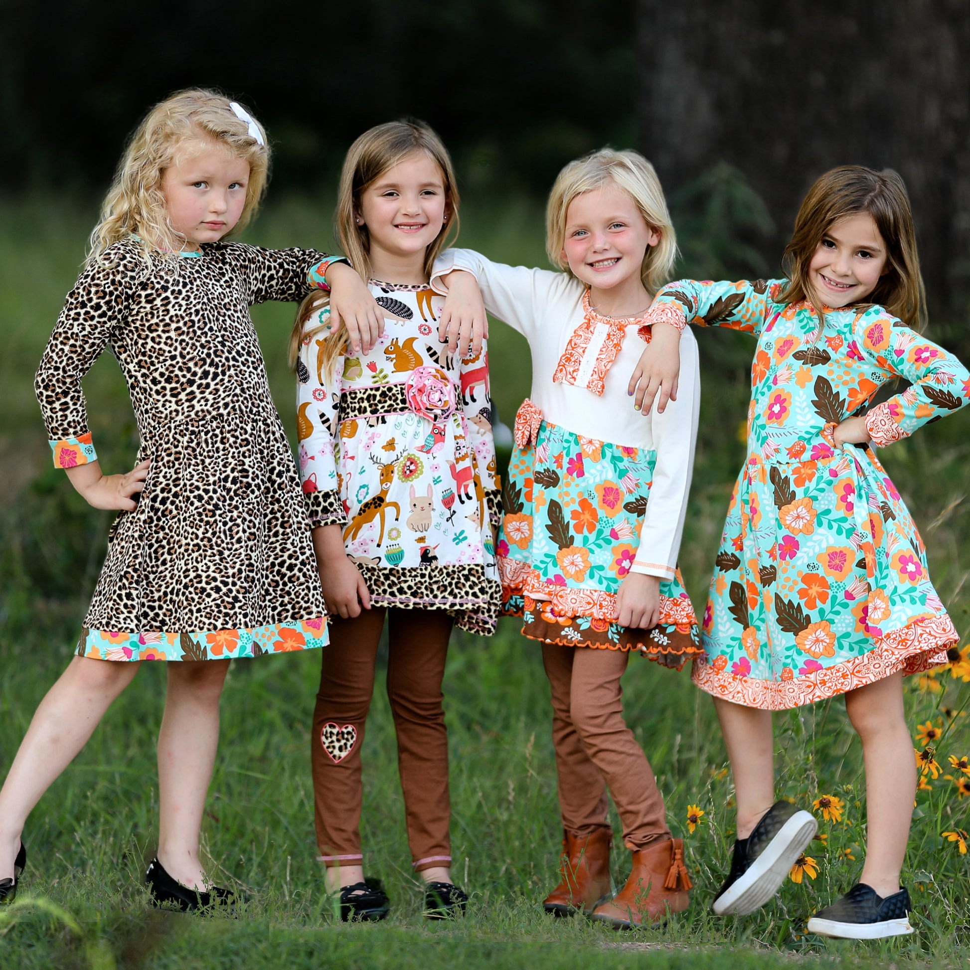 AnnLoren Little & Big Girls Long Sleeve Leopard Rose Fall Floral Dress - Craze Trends