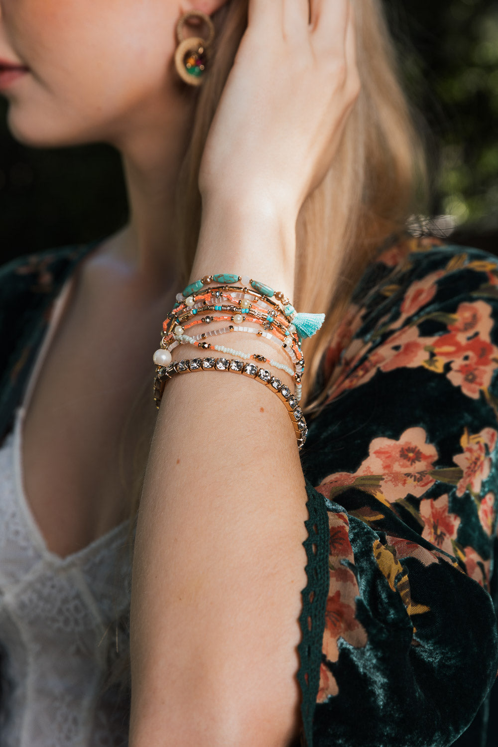 Sweet Pastel Studded Beads Layered Bracelet