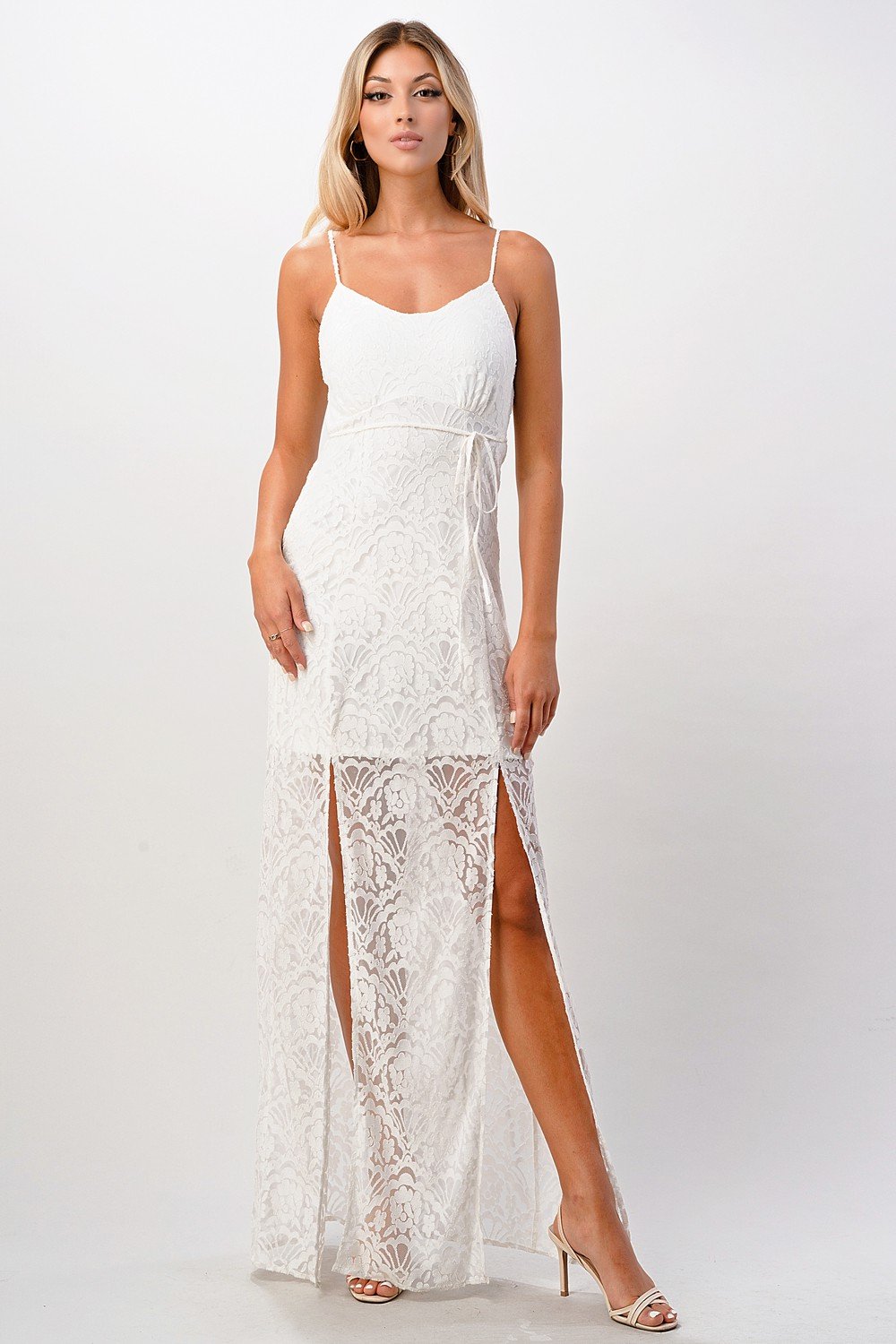 Front Slit Lace Maxi Dress - Craze Trends