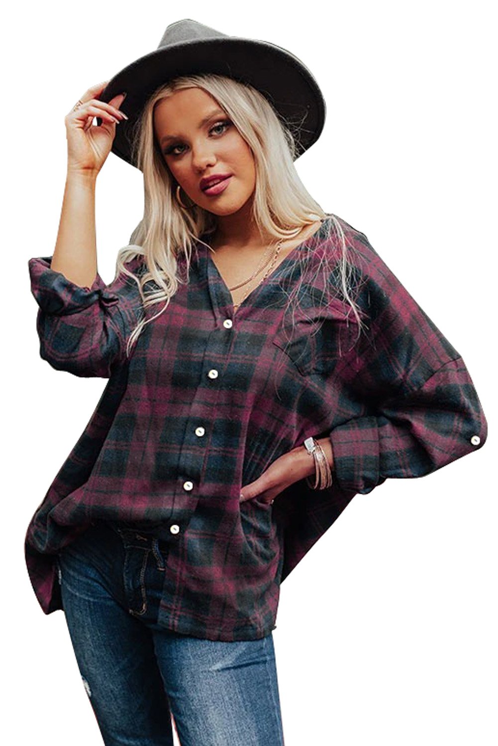 Loose Fit Boyfriend Style Plaid Shirt