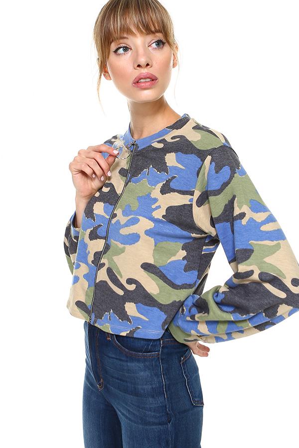 Camo Front Full Zip - Craze Trends