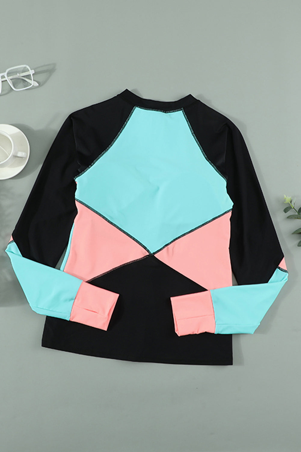 color Zip Up Neckline Color Block Rashguard Top