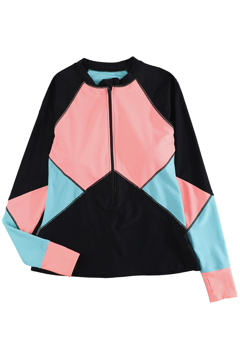 color Zip Up Neckline Color Block Rashguard Top