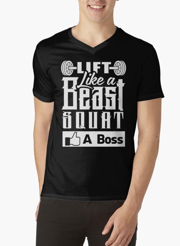 Lift Like A Beast Squat Like A Boss Gym Fitness Black V-neck T-Shirts - Craze Trends