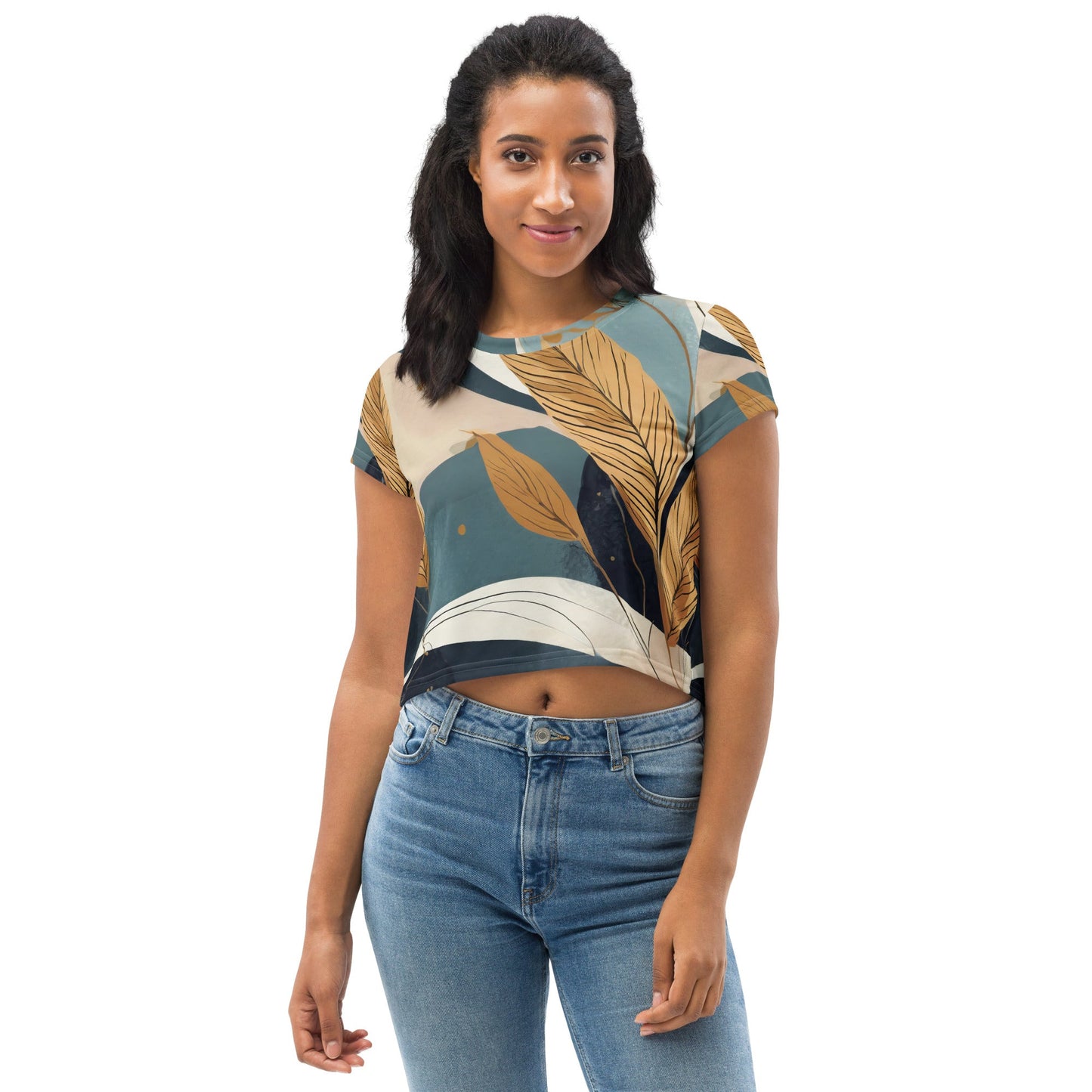 Womens Stretch Fit Crop Tee, Boho Style Print 38274 - Craze Trends