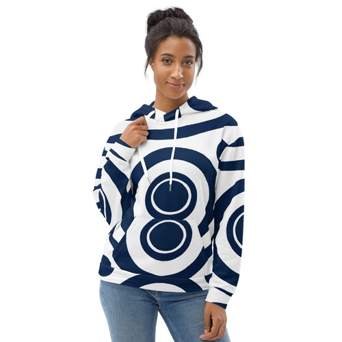 Womens Graphic Hoodie Navy Blue And White Circular Pattern - Craze Trends