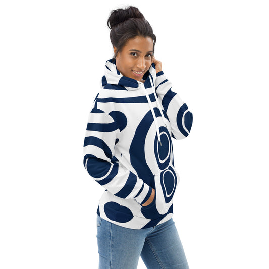 Womens Graphic Hoodie Navy Blue And White Circular Pattern - Craze Trends