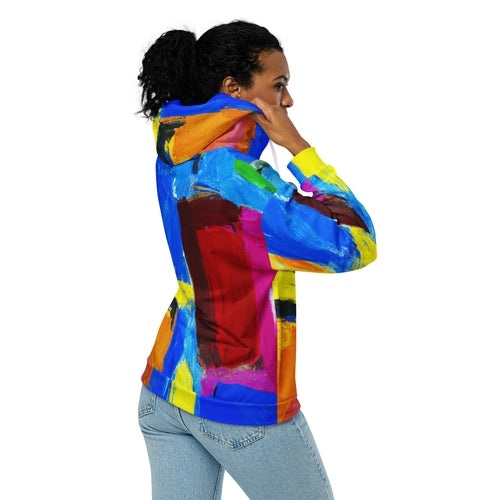 Womens Graphic Zip Hoodie Blue Red Abstract Pattern - Craze Trends