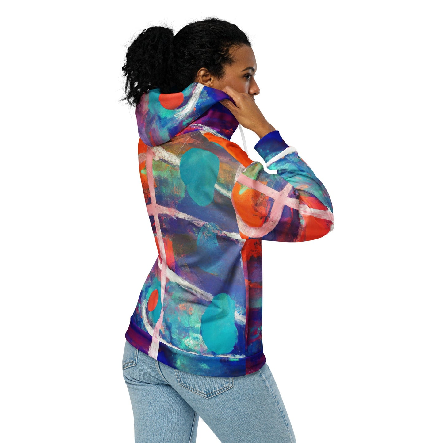 Womens Graphic Zip Hoodie Red Blue Abstract Pattern - Craze Trends