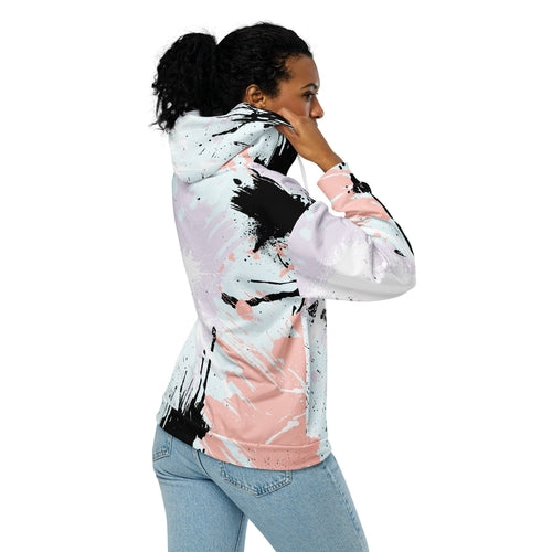 Womens Graphic Zip Hoodie Pink Black Abstract Pattern - Craze Trends