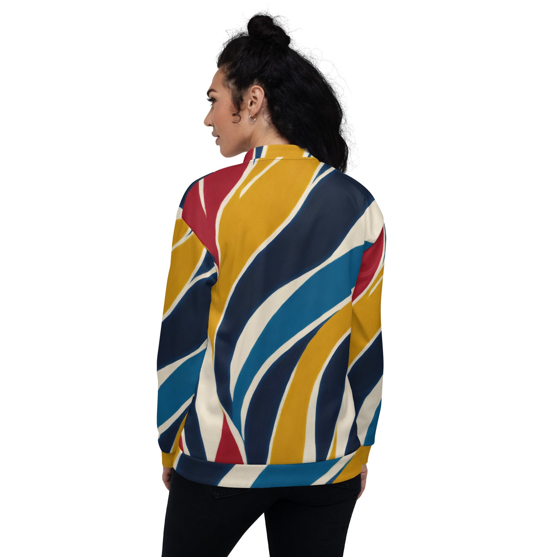 Womens Bomber Jacket, Abstract Multicolor Swirl Line Pattern 78386 2 - Craze Trends