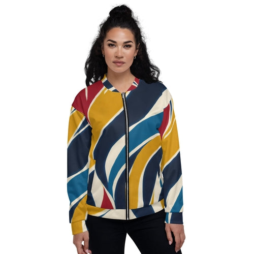 Womens Bomber Jacket, Abstract Multicolor Swirl Line Pattern 78386 2 - Craze Trends