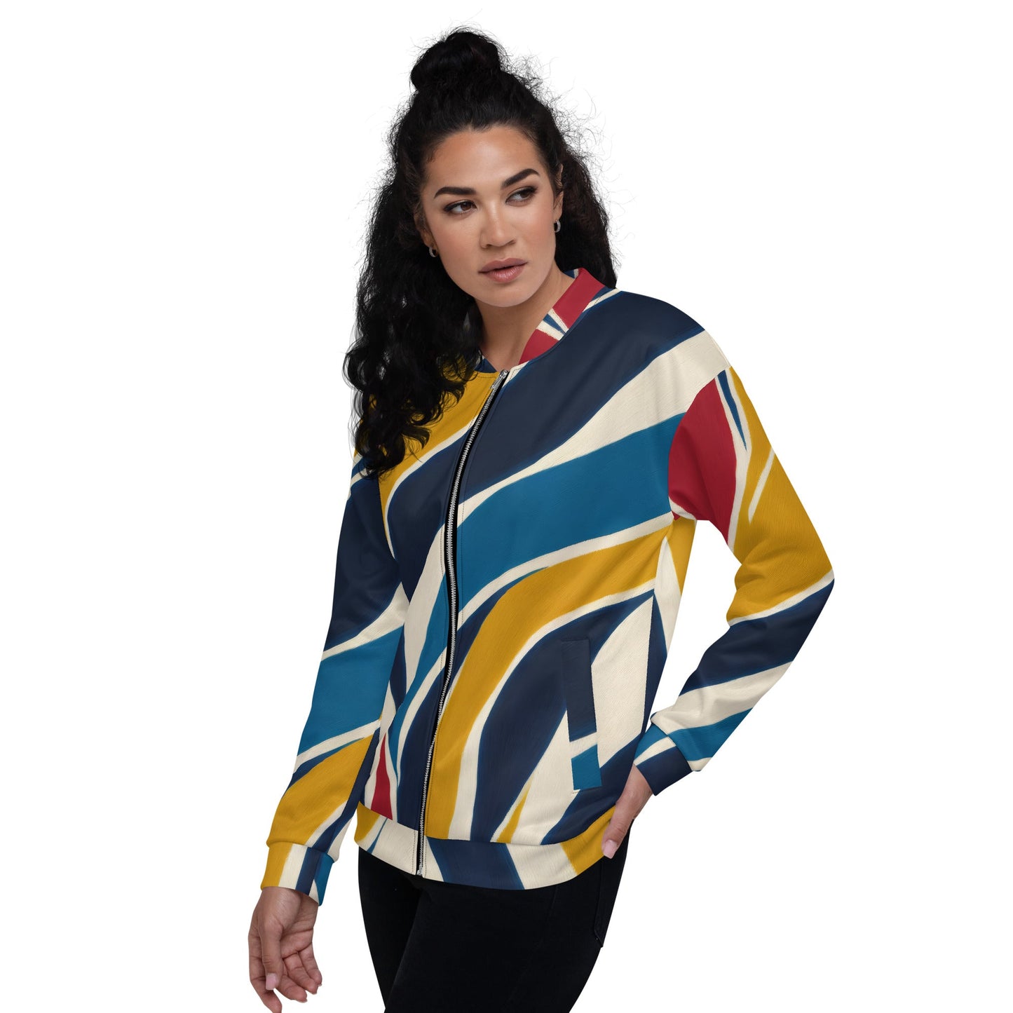 Womens Bomber Jacket, Abstract Multicolor Swirl Line Pattern 78386 2 - Craze Trends