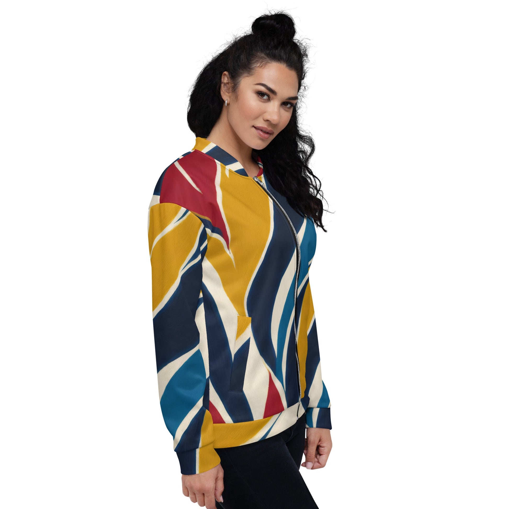 Womens Bomber Jacket, Abstract Multicolor Swirl Line Pattern 78386 2 - Craze Trends