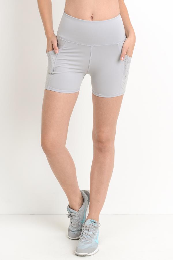 High Waist Shorts with Pockets - Ice Gray - Craze Trends