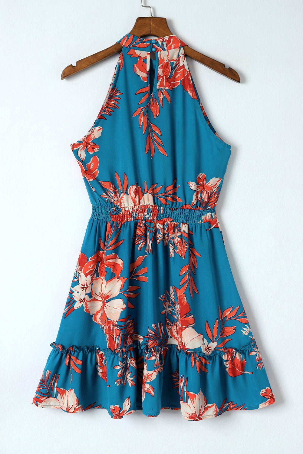 Sky Blue Floral Print Sleeveless Ruffled Mini Dress - Craze Trends