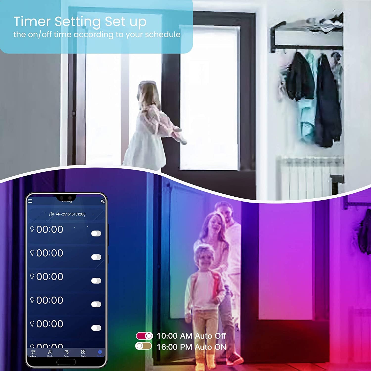 50 FT LED Strip Lights,Bluetooth LED Lights for Bedroom, Color Changing Light Strip with Music Sync, Phone Controller and IR Remote