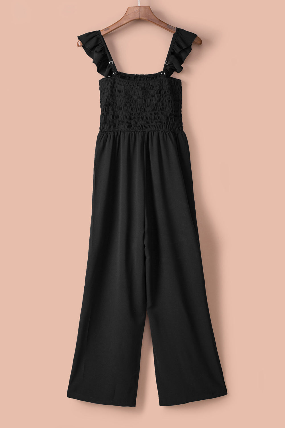 Black Flutter Sleeve Smocked Wide Leg Jumpsuit