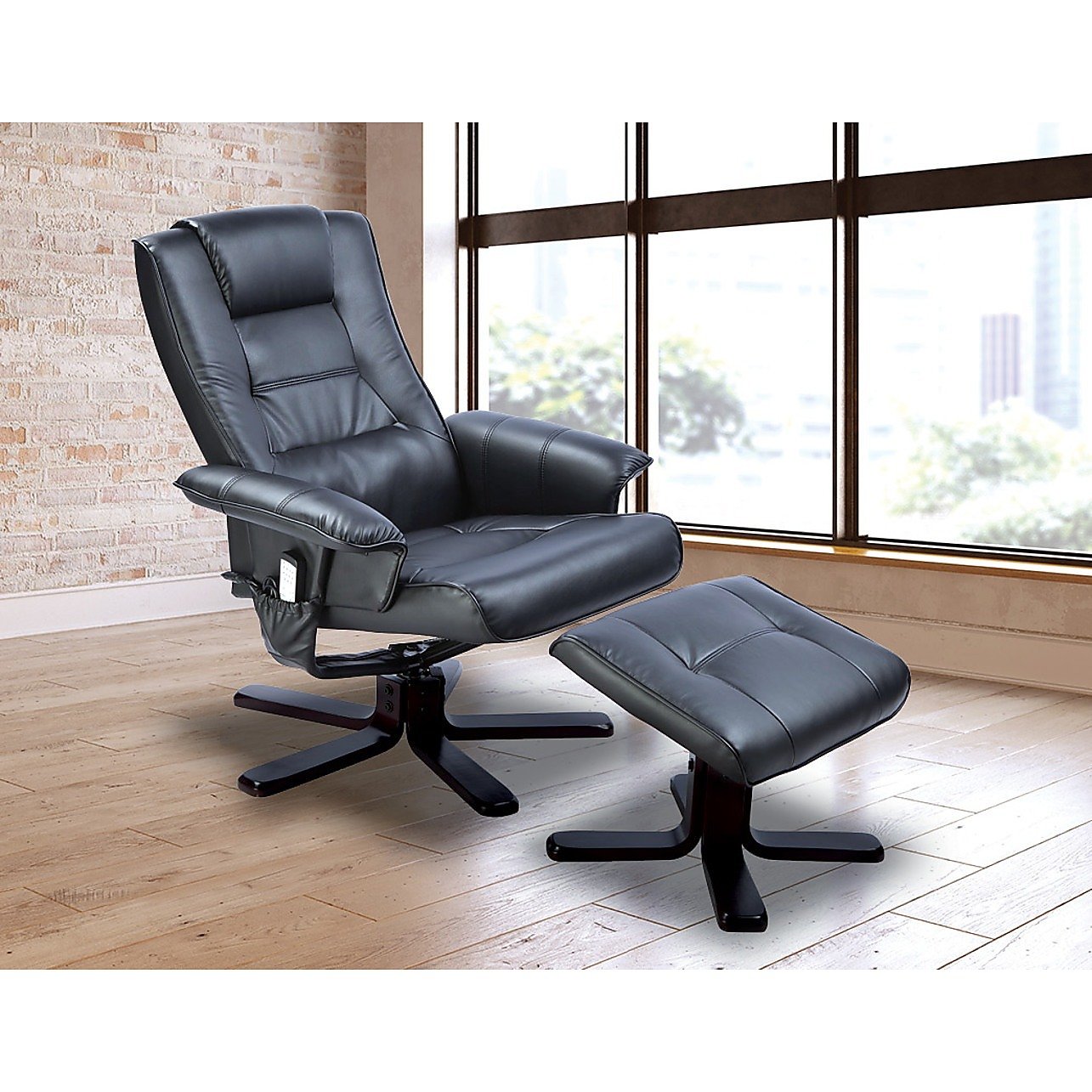 PU Leather Massage Chair Recliner Ottoman Lounge Remote - Black - Craze Trends