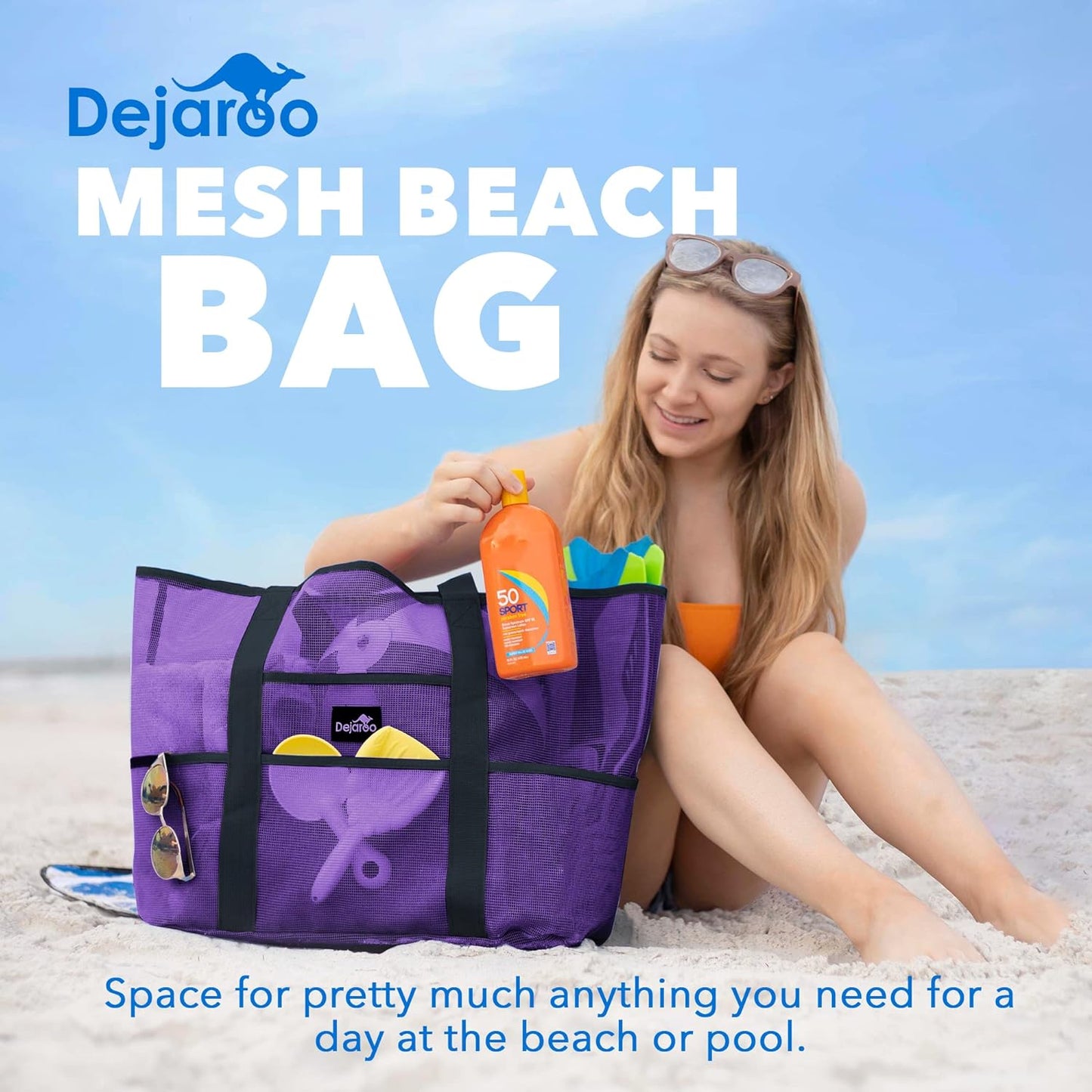 Mesh Sand Free Bag - Strong Lightweight Bag for Beach & Vacation Essentials. Tons of Storage!