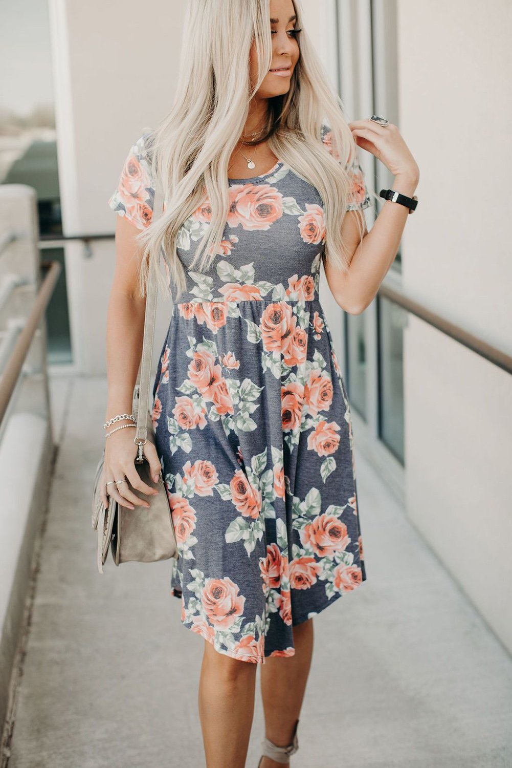 Khaki Leopard Print Short Sleeve Pleated Mini Dress