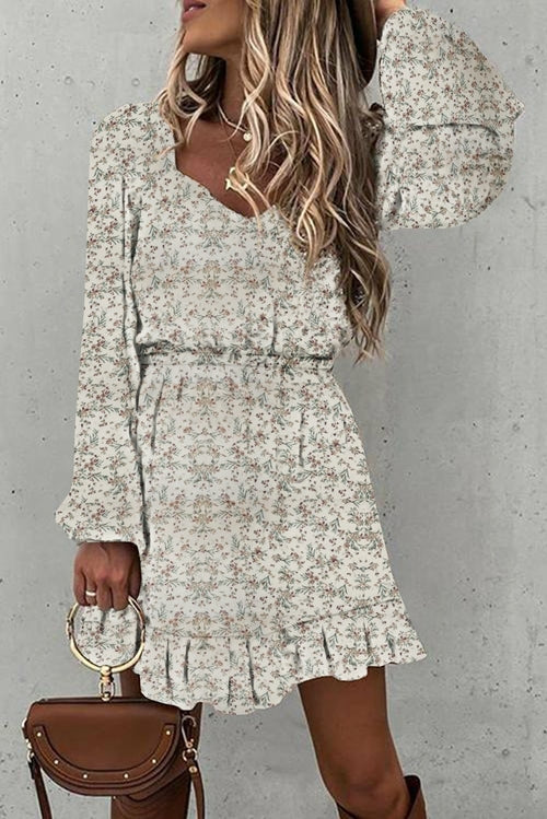 Graceful Elastic Waist Ruffled Floral Dress