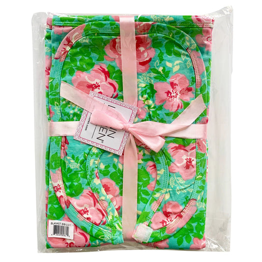 AnnLoren Baby Toddler Girls Floral Blanket & Bib Gift Set 2 pc Knit - Craze Trends