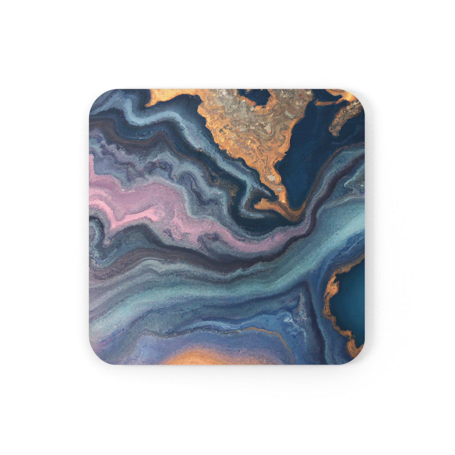 Coaster Set Of 4 For Drinks Blue Pink Gold Abstract Marble Swirl Patte - Craze Trends