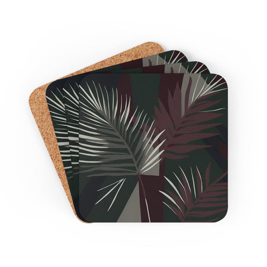 Coaster Set Of 4 For Drinks Palm Tree Leaves Maroon Green Background M - Craze Trends