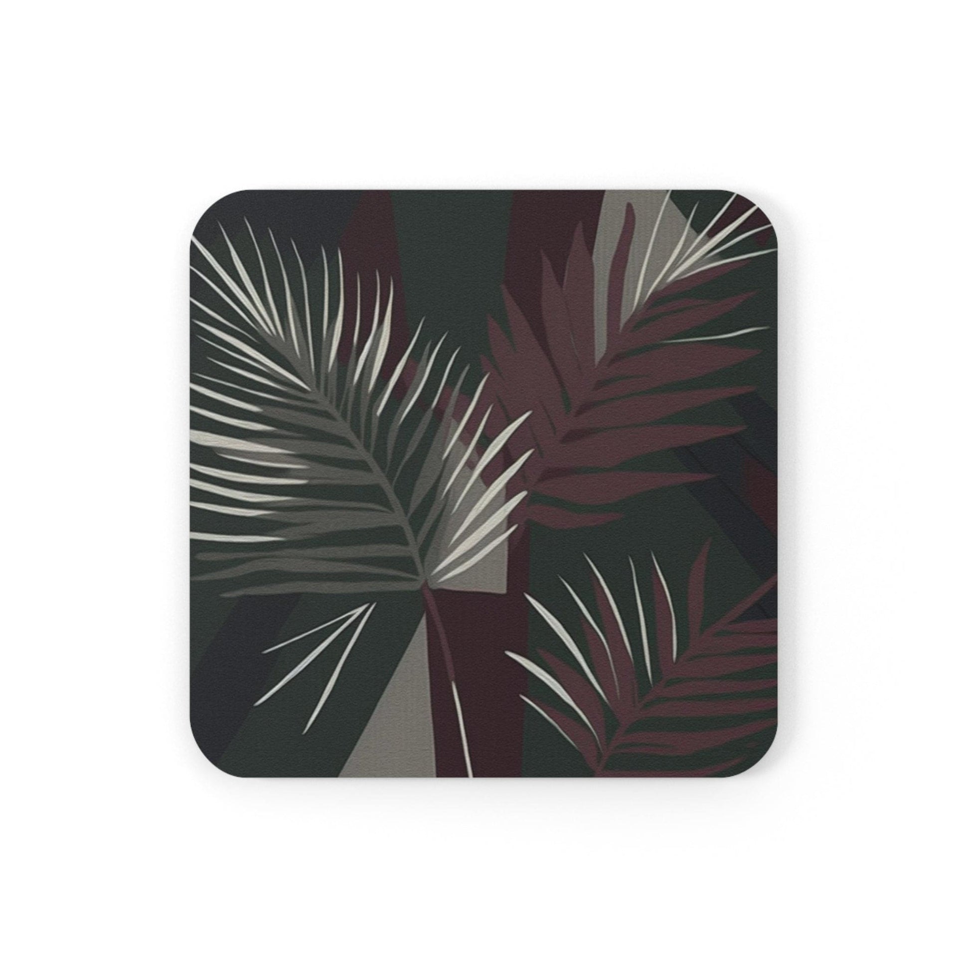 Coaster Set Of 4 For Drinks Palm Tree Leaves Maroon Green Background M - Craze Trends