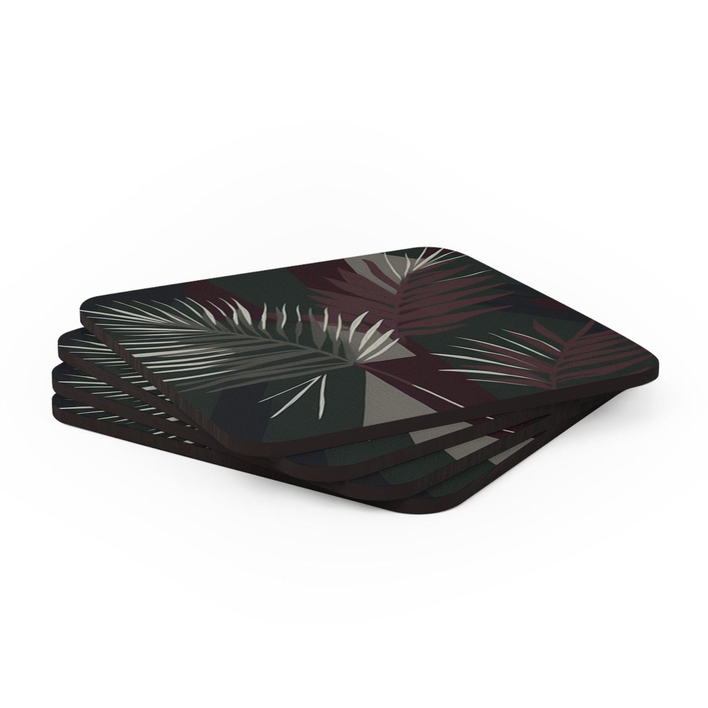 Coaster Set Of 4 For Drinks Palm Tree Leaves Maroon Green Background M - Craze Trends