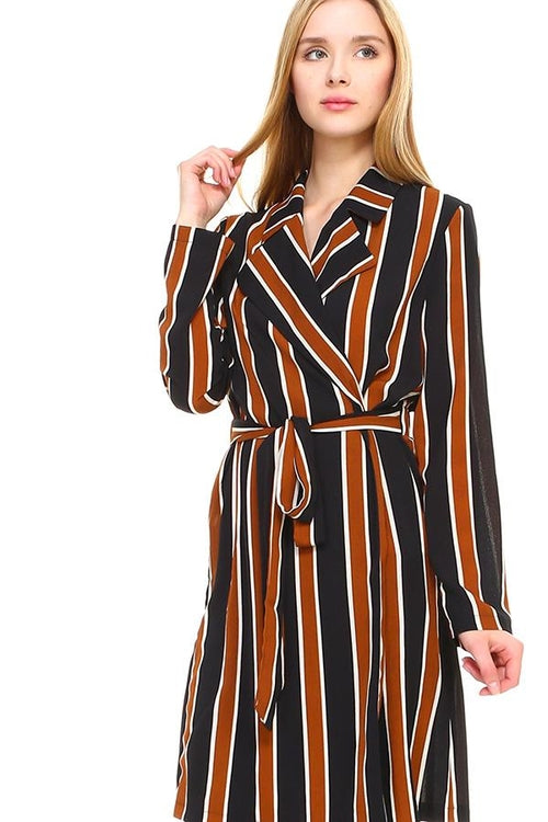 Multi Stripe Long Blazer - Craze Trends