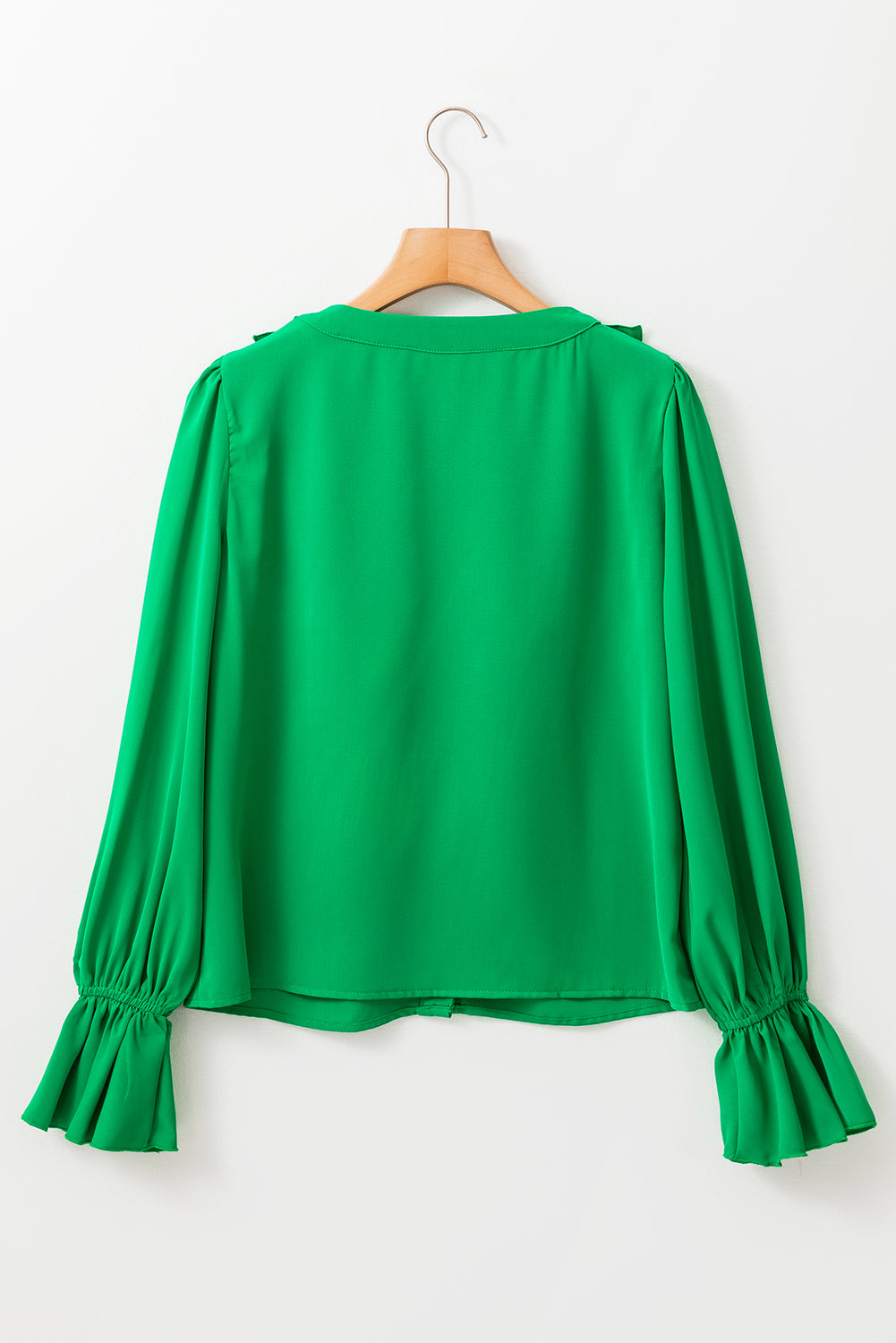 Bright Green Ruffles Cascading V Neck Shirt