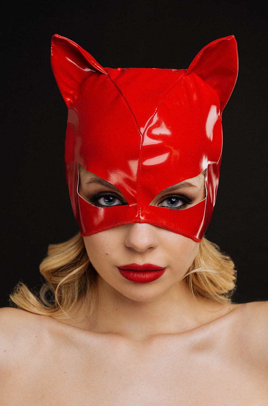 BDSM Sexy Kitty Cat Mask, Red Leather Eye Mask, Cat Costume Mask - Craze Trends