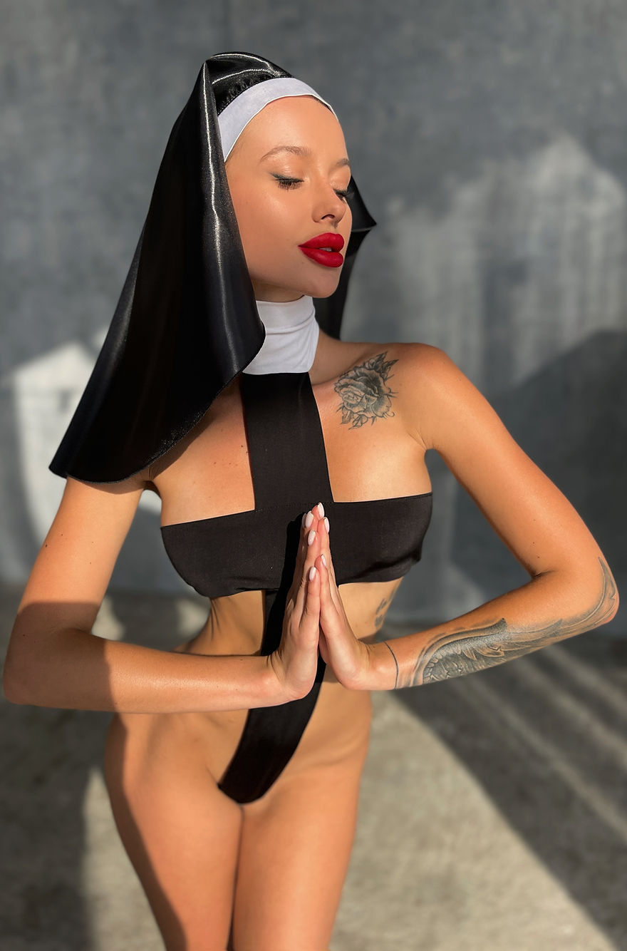 Nun Cosplay Cross Lingerie Bodysuit - Craze Trends