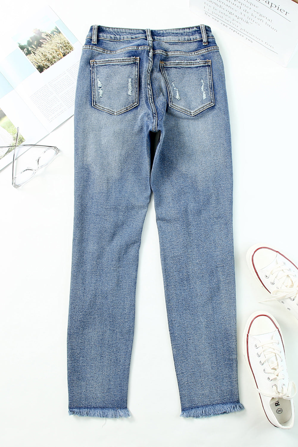 Sky Blue Ripped High Waist Boyfriend Jeans - Craze Trends