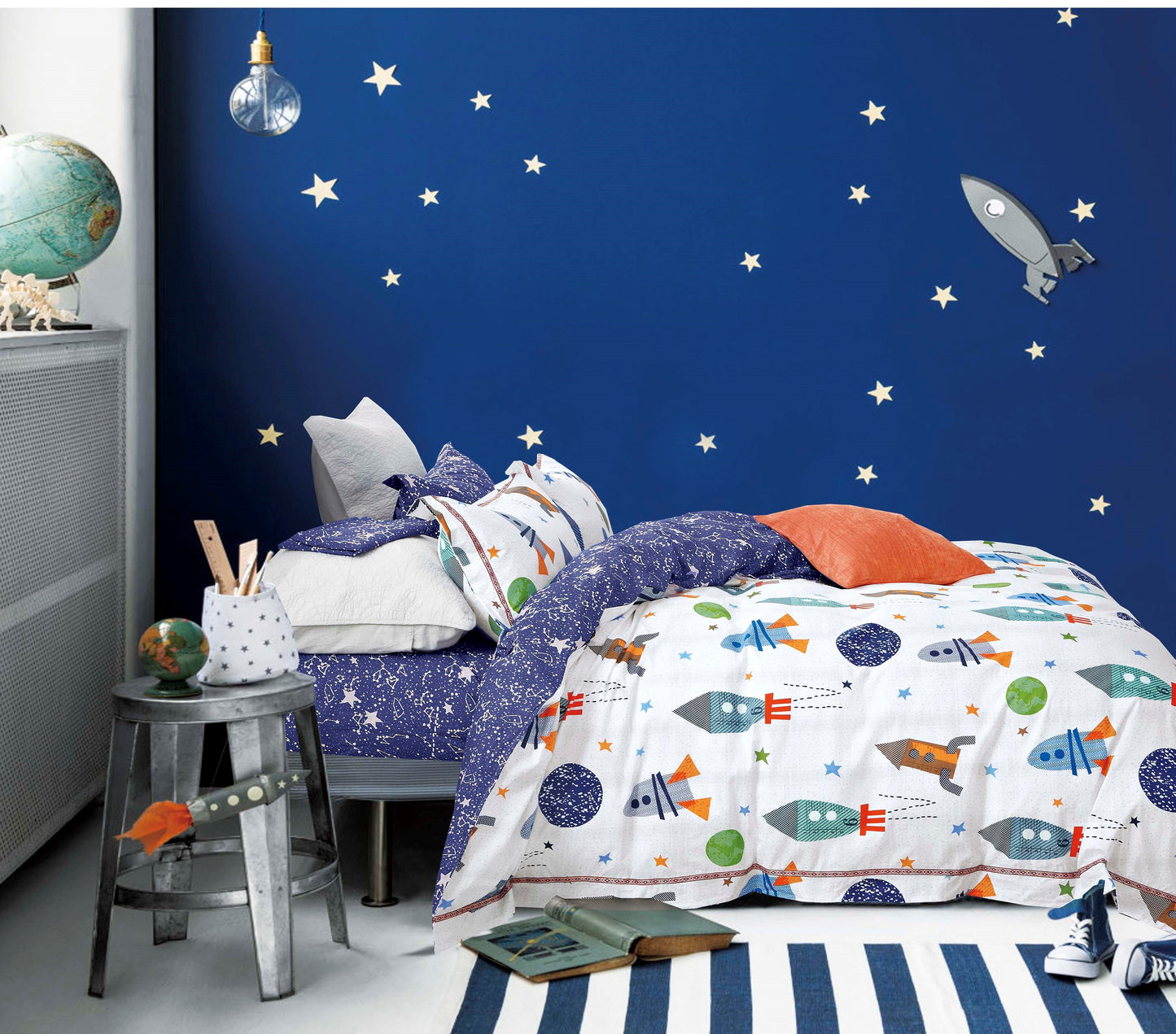 Johanas Rocket Ship Kids 100% Cotton Reversible Comforter Set - Craze Trends