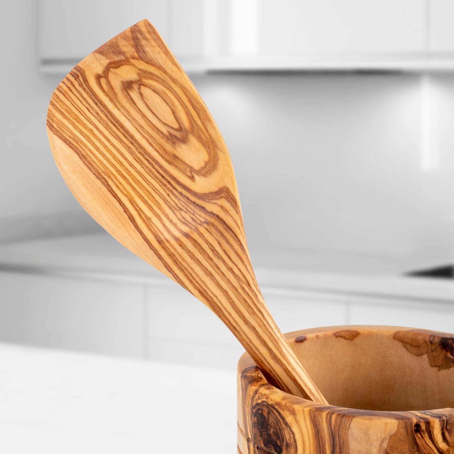 Handmade Olive Wood Kitchen Utensils Set of 5 with Wooden Holder - Craze Trends