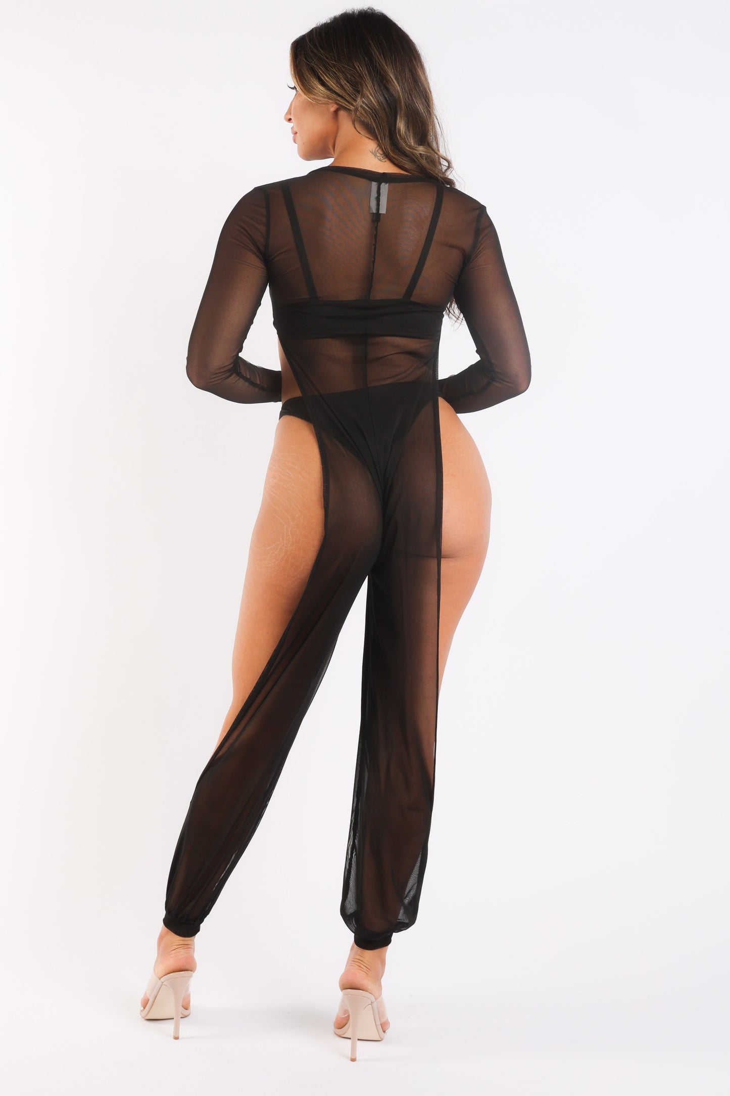 Sexy Mesh Cover Up Jumpsuit Summer Bodycon Beachwear BLACK - Craze Trends