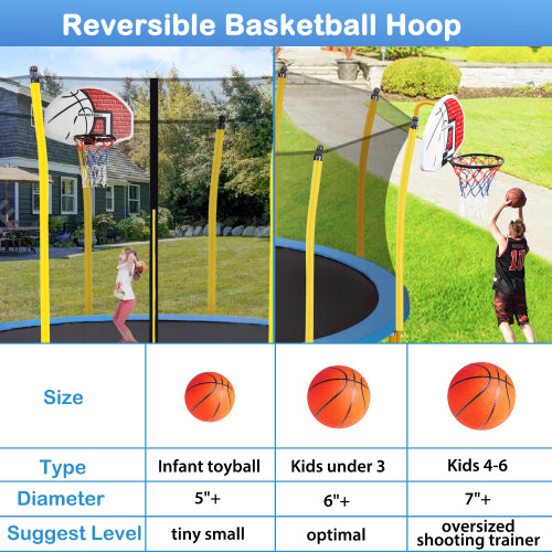 12FT Trampoline for Kids with Safety Enclosure Net Basketball Hoop - Craze Trends