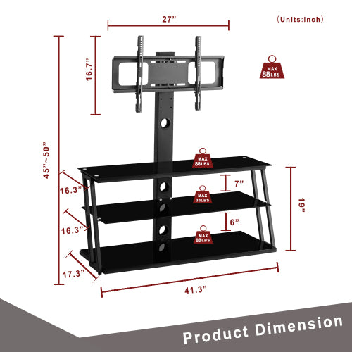 Multi-Function Angle And Height Adjustable Tempered Glass TV Stand