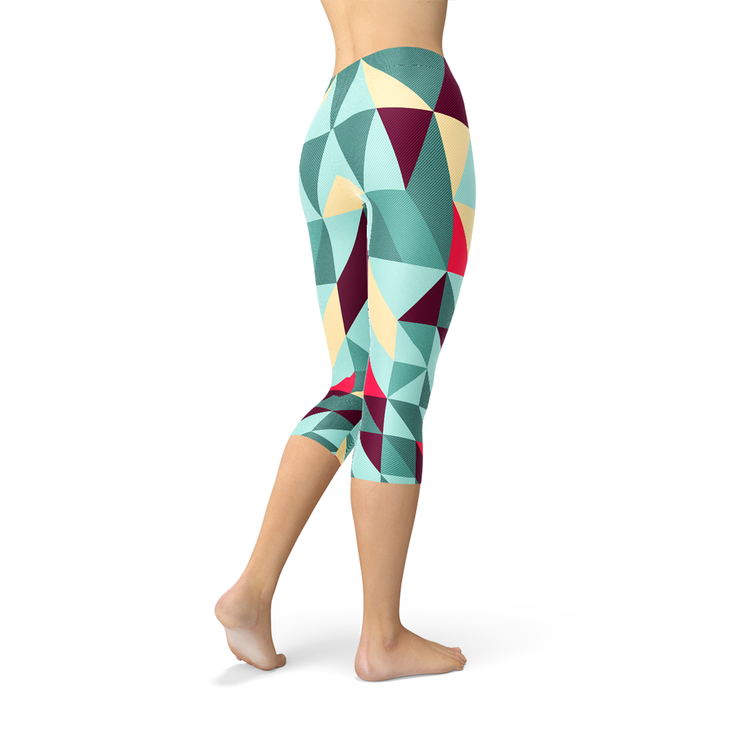 Womens Capri Leggings w/ Geometric Triangles - Craze Trends