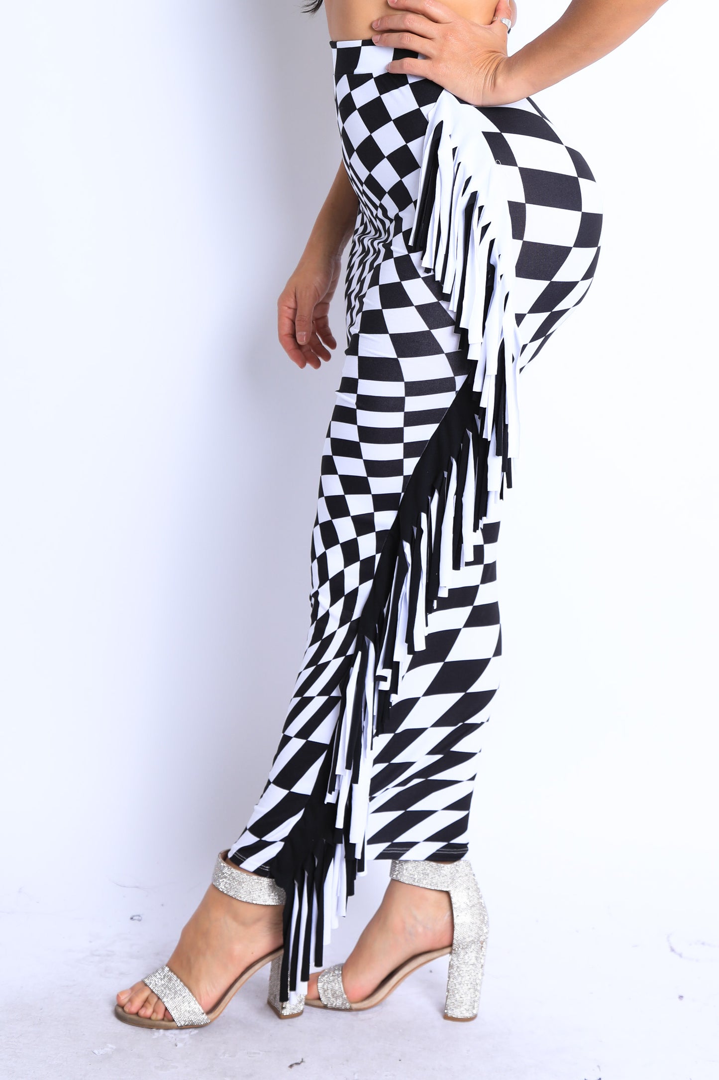 Checkered Elastic High Waist Stretch Bodycon Maxi Pencil Skirt - Craze Trends