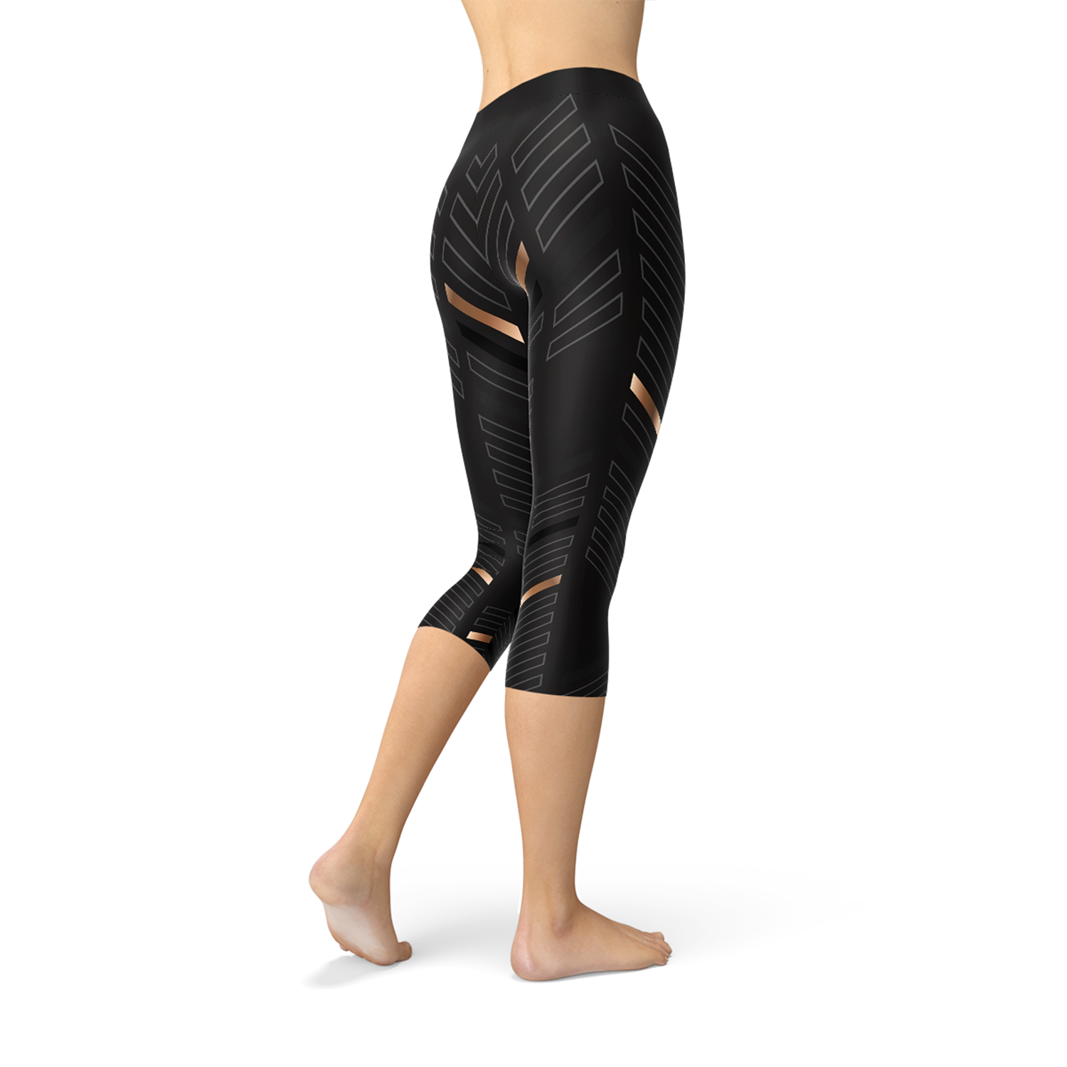 Womens Sports Stripes Black Capri Leggings - Craze Trends